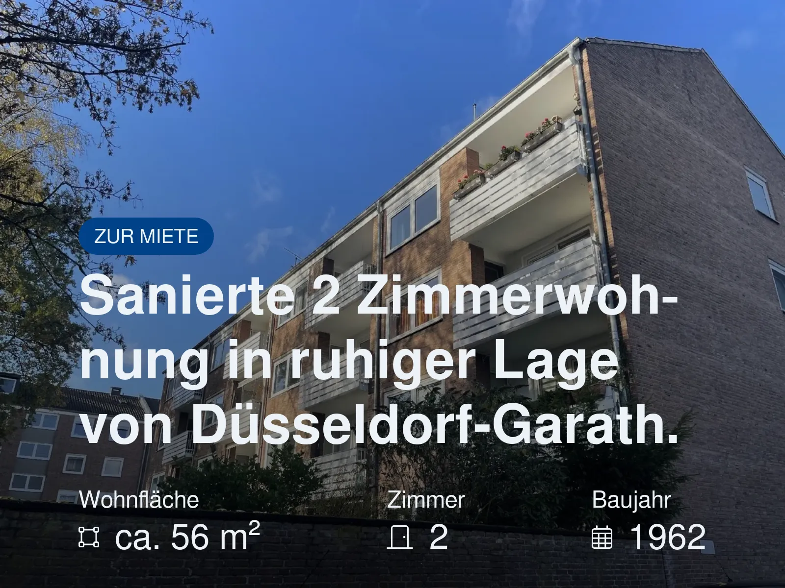 Neu im Angebot: Sanierte 2 Zimmerwohnung in ruhiger Lage von Düsseldorf-Garath.