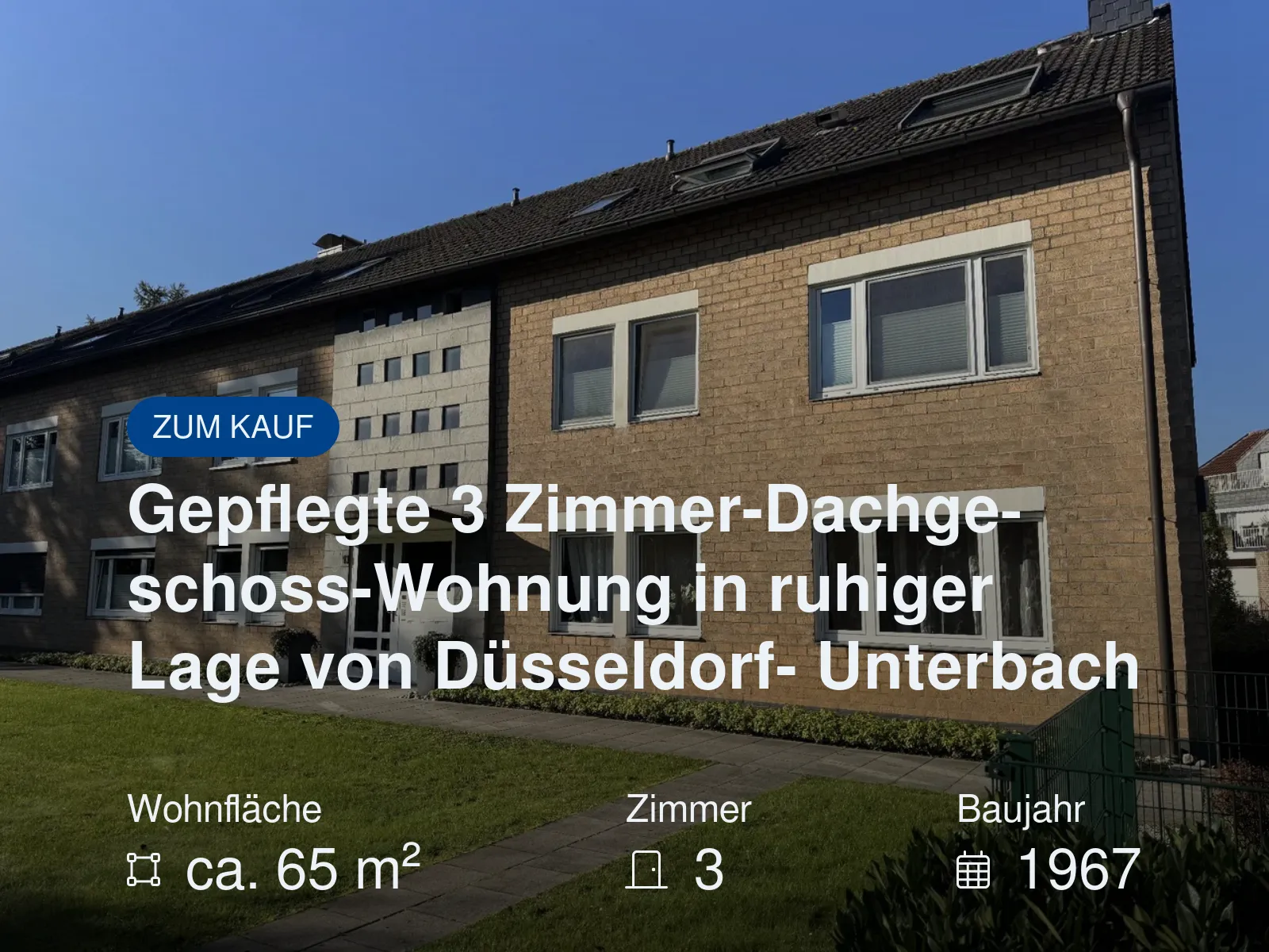 Neu im Angebot: Gepflegte 3 Zimmer-Dachgeschoss-Wohnung in ruhiger Lage von Düsseldorf- Unterbach