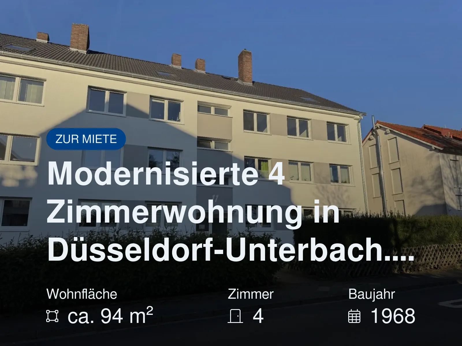 Neu im Angebot: Modernisierte 4 Zimmerwohnung in Düsseldorf-Unterbach….