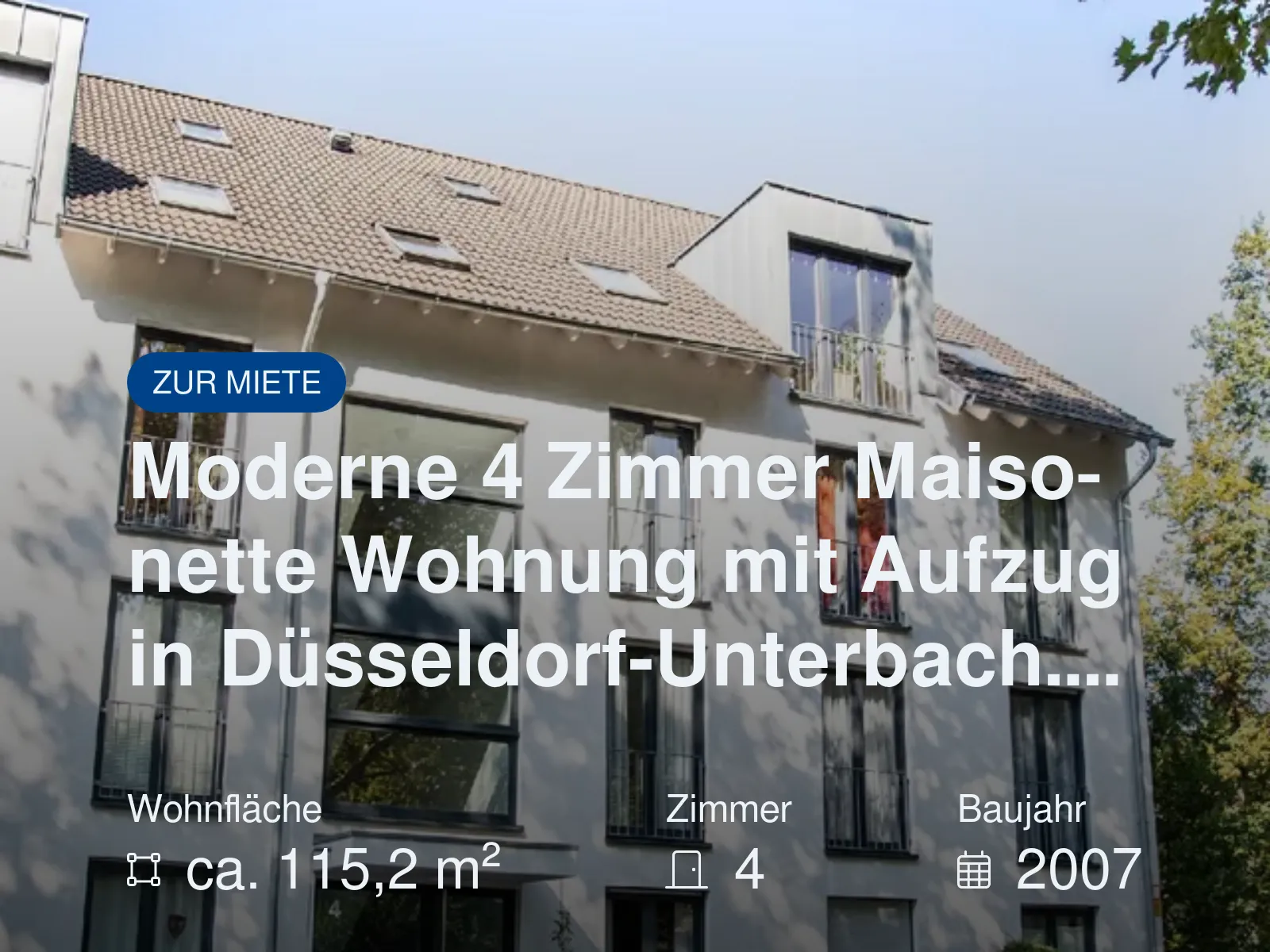 Neu im Angebot: Moderne 4 Zimmer Maisonette Wohnung mit Aufzug in Düsseldorf-Unterbach….