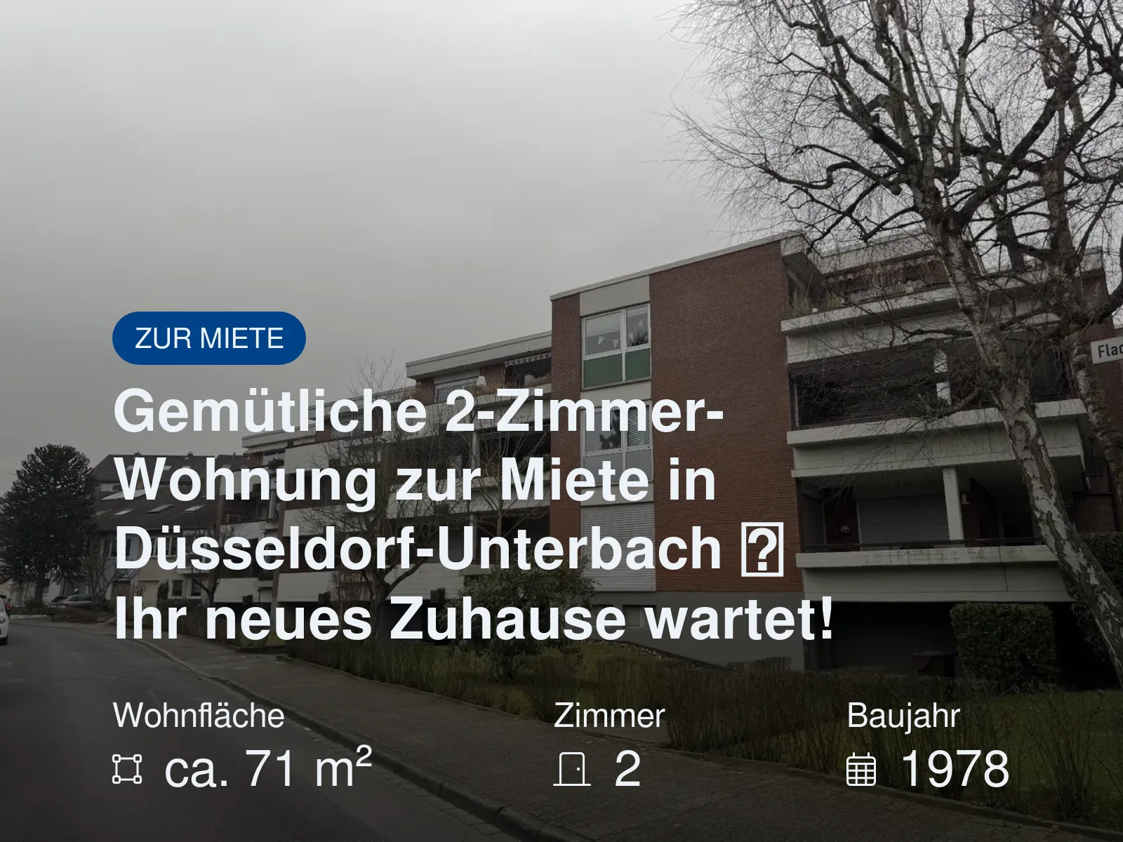 Neu im Angebot: Gemütliche 2-Zimmer-Wohnung zur Miete in Düsseldorf-Unterbach  Ihr neues Zuhause wartet!